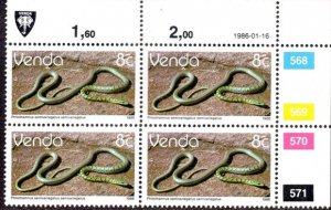 Venda - 1986 Reptiles 8c 1986.01.16 Plate Block MNH** SG 126