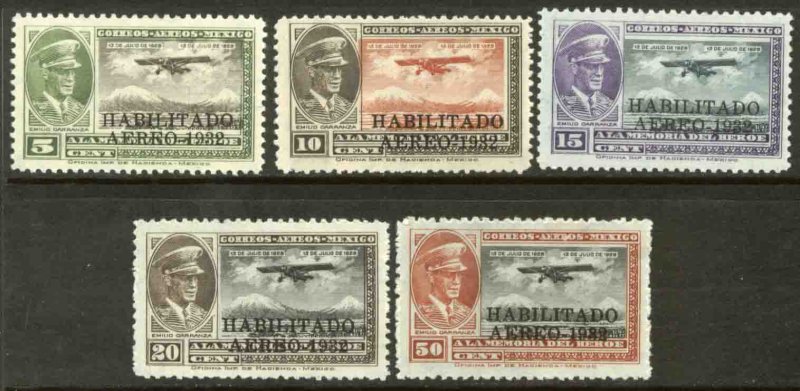 MEXICO C40-C44, HABILITADO 1932, CPLT. SET OF FIVE. UNUSED, H. OG. F-VF.