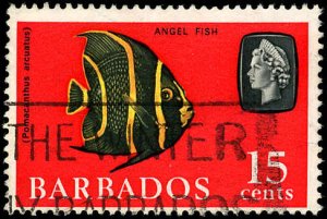BARBADOS Sc 275 F-VF/USED - 1965 15¢ Angel Fish & Queen Elizabeth
