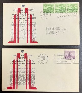 728-729 John Gill Cachets 1933 Century of Progress FDC   P-51a