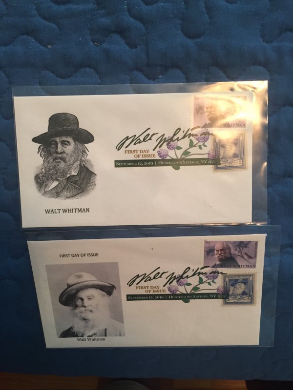 2 FDC Walt Whitman w digital cancel COMBO