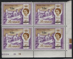 Bermuda 1970 MNH Sc 245 10c on 10p Bermuda Cottage LR corner block of 4