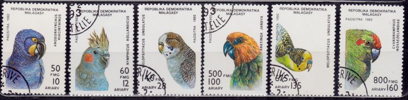 Madagascar, 1993, Birds, Parrots, sc#1114-19, used/CTO*