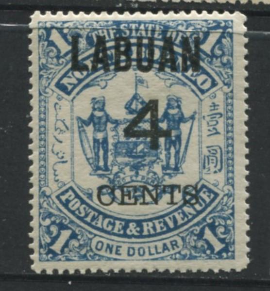 Labuan - Scott 95 - Overprint - 1899 - MVLH - 4c on a $1.00c Stamp