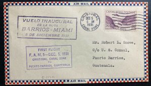 1931 Cristobal Canal Zone Panama First Fight Airmail Cover FFC To Guatemala