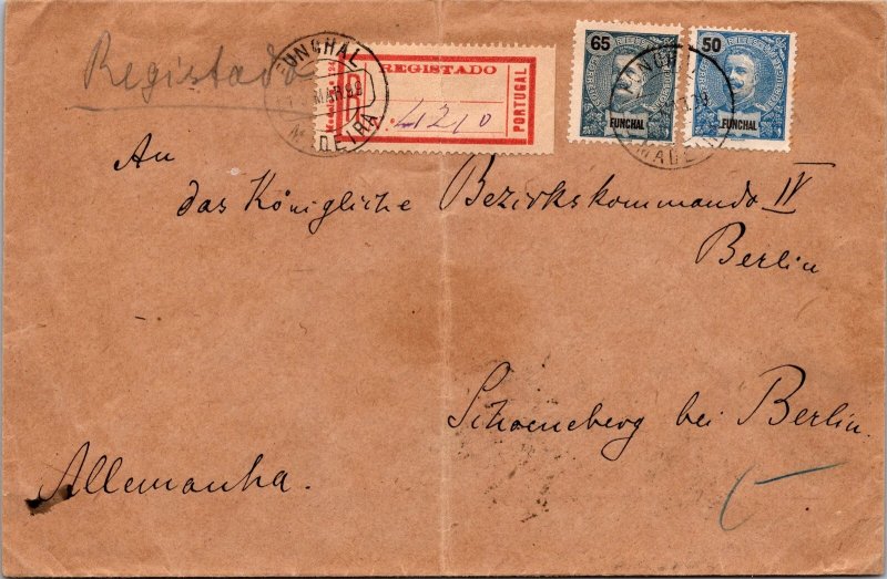 1899 Funchal Portugal Registered Mail Cover Via Lisboa to Berlin Germany