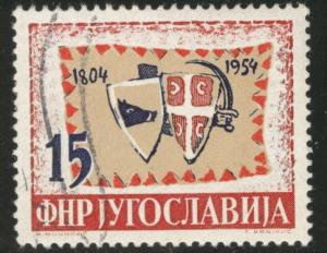 Yugsolvaia Scott 411 used 1954 Flag stamp 