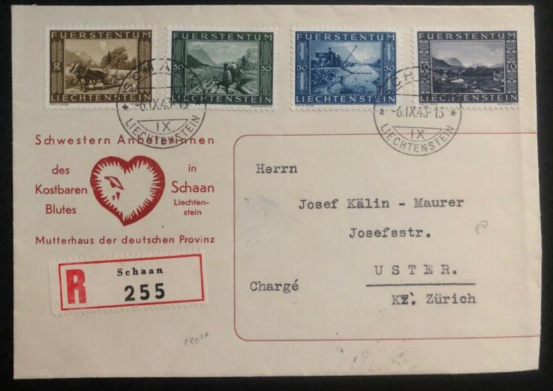 1943 Schaan Lichtenstein First Day cover FDC to Zurich Switzerland #192-5