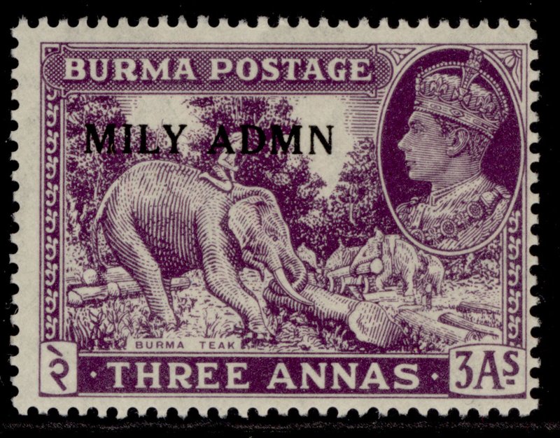 BURMA GVI SG43, 3a dull violet, LH MINT.