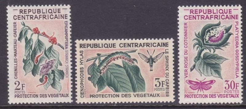 Central African Republic 53-55 MNH 1965 Plant Protection Caterpillars Moth Set 