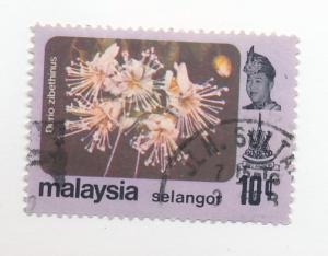 Malaysia Selangor 1979 Scott 106 used - 10c Flowers & Sultan