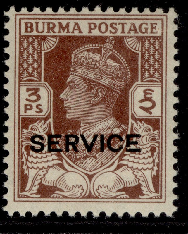 BURMA GVI SG O28, 3p brown, LH MINT.