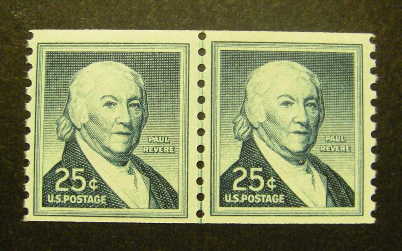 Scott 1059A, 25c Revere, Line Pair, no tag, shiny gum