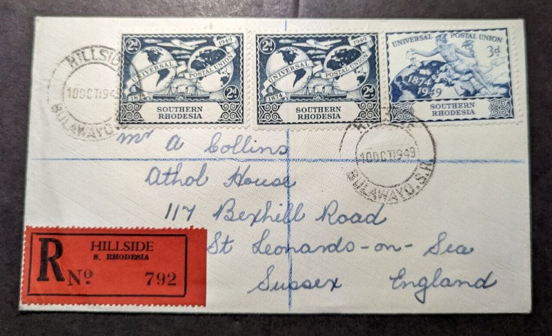 1949 Registered Southern Rhodesia Cover Hillside to Sussex England