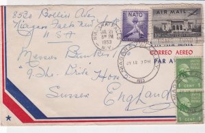 U.S. Niagara Falls 1953 Airmail to Sussex England Multiple Stamps Cover Rf 31105