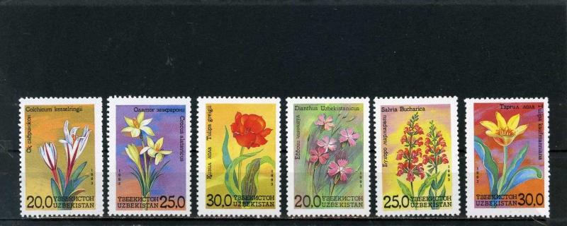 UZBEKISTAN 1993 Sc#38-43 FLORA FLOWERS SET OF 6 STAMPS MNH  