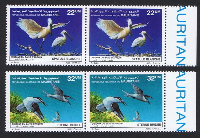 Mauritania Birds Spoonbill Terns 2v issue 1986 in pairs with Right Margin