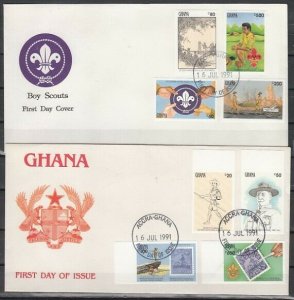 Ghana, Scott cat. 1296-1303. Scouting issue, IMPERF on 2 First day covers. ^