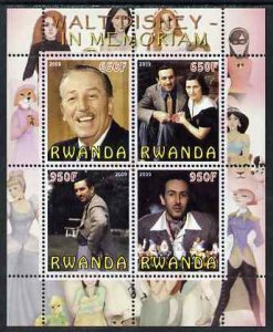 RWANDA - 2009 - In Memoriam, Walt Disney - Perf 4v Sheet - MNH - Private Issue