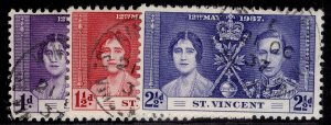 ST. VINCENT GVI SG146-148, 1937 CORONATION set, FINE USED.