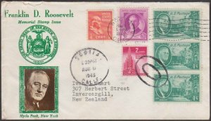 USA 1945 Crosby Roosevelt cover - commercial use to New Zealand.............L934