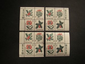 Scott 1254-1257 or 1257b, 5c Christmas Garland, Zip block of 4 x4, Matched Set