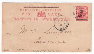 Mauritius 1900 Postal card 2c black on 8c rose fine used Curepipe Road 1903 cd