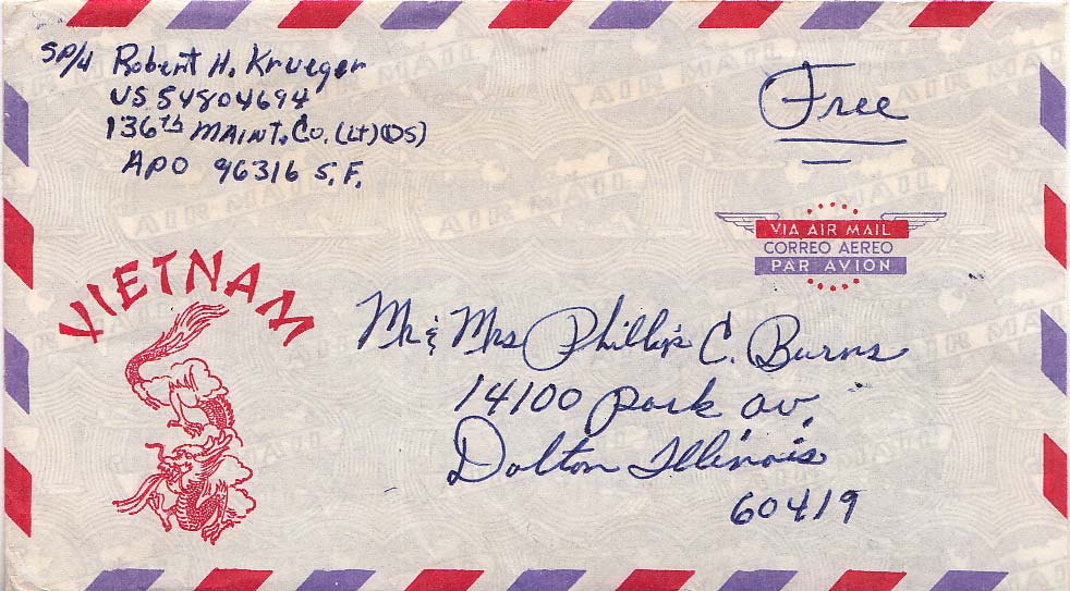 United States Vietnam War Soldier's Free Mail 1967 [APO 96316