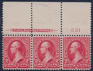 279B XF-SUPERB OG NH, plate strip of 3, well centere..MORE.. gg0007