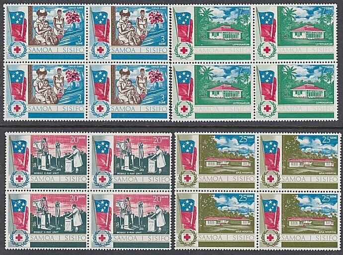 SAMOA 1967 Red Cross set blocks of 4 MNH....................................K731