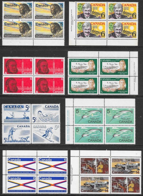 CANADA (230) Blocks and Imprint Blocks of 4 ALL Mint Never Hinged FV=C$73++