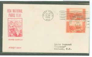 US 741 1934 2c Grand Canyon (part of the Natl Parks series) pair on an addressed (typed) FDC with a Fairways cachet