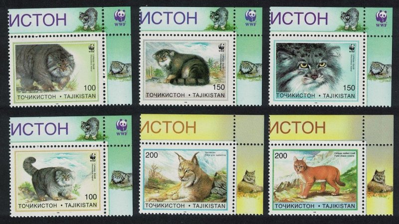 Tajikistan WWF Pallas's Cat 6v Corners 1996 MNH SC#92-97 SG#90-95 MI#94-99