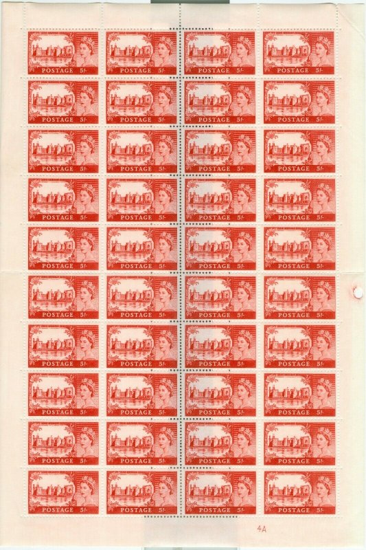 SG596a, 5s red, NH MINT. Cat £50+ BRADBURY WILKINSON. COMPLETE SHEET.