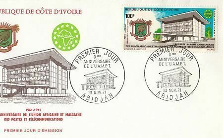 Ivory Coast Scott C47 FDC - 1971 African Postal Union Issue