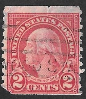 599 2 cent Washington, Carmine Coil Stamp used AVG Faults