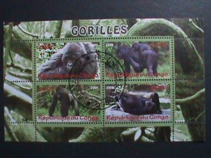 CONGO-2009-WORLD FAMOUS BEAUTIFUL LOVELY GORILLERS CTO S/S SHEET-VERY FINE