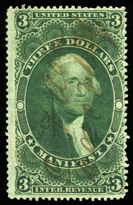 B344 U.S. Revenue Scott R86c $3 Manifest, manuscript cancel, SCV = $55