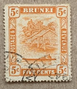 Brunei 1947 5c used in TEMBURONG with Singapore Registered mark. Scott 65. SG82