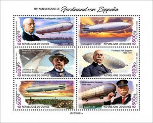 GUINEA - 2023 - Ferdinand von Zeppelin - Perf 6v Sheet - Mint Never Hinged