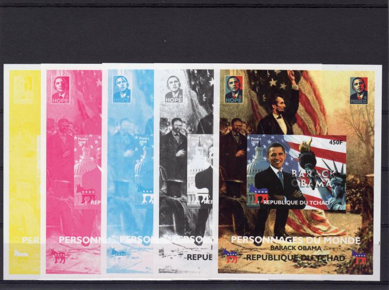 Chad 2008 Personalities of the World  Barack Obama Color Proofs (5) MNH VF