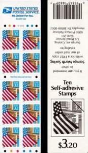 1996 32c Flag over Porch, Blue Date, SA, Booklet of 10 Scott 2920d Mint F/VF NH