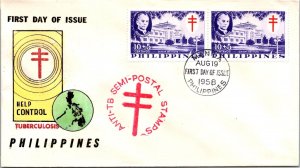 Philippines FDC 1958 - Fight TB - 2 x 10+5c Stamp - Pair - F43561