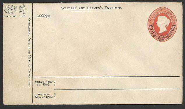 INDIA QV 1 anna on 9p Soldiers' & Seamen's envelope unused.................47903