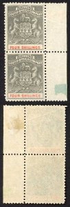 Rhodesia SG26 4/- Grey black and Vermillion Perf 14.5 Marginal Pair U/M