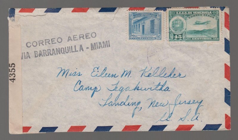 1942 Caracas Venezuela to USA Censored cover Standard Oil Company Camp Tegawitha