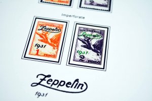 COLOR PRINTED ZEPPELIN AIRMAIL 1928-1936 STAMP ALBUM PAGES (30 illustr. pages)