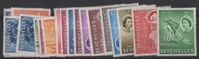 Seychelles 1954 2c - 10r set ex 5c, sg174-68 f mint c£90