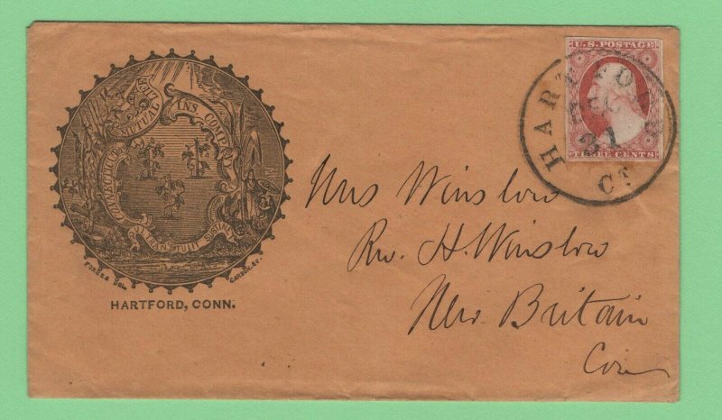 $US Sc#11a XF stamp on Hartford CT. insurance cachet cover Dec. 31