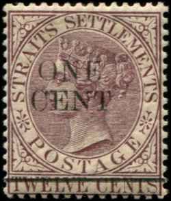 Straits Settlements SC# 81 Victoria 1c on 12c MH